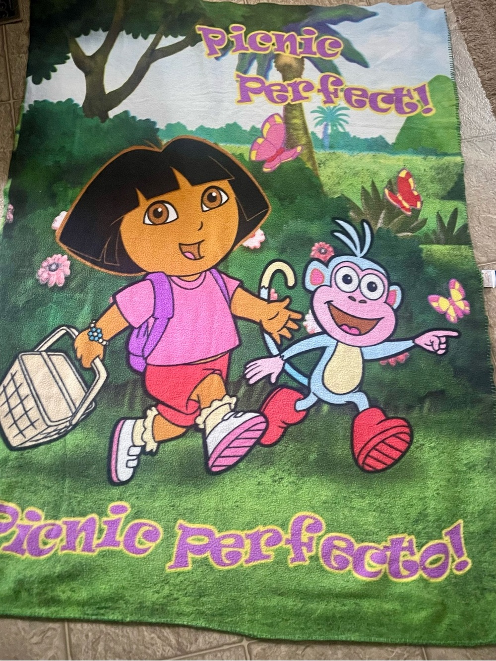 2000s Nick Jr Dora The Explorer fleece blanket 46.5”x64.5”